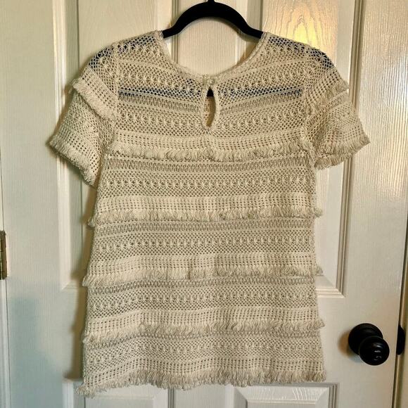 JOIE Cream Crochet Tassel Short Sleeve Blouse Boho Chic Twee - Size XXS - Picture 6 of 6